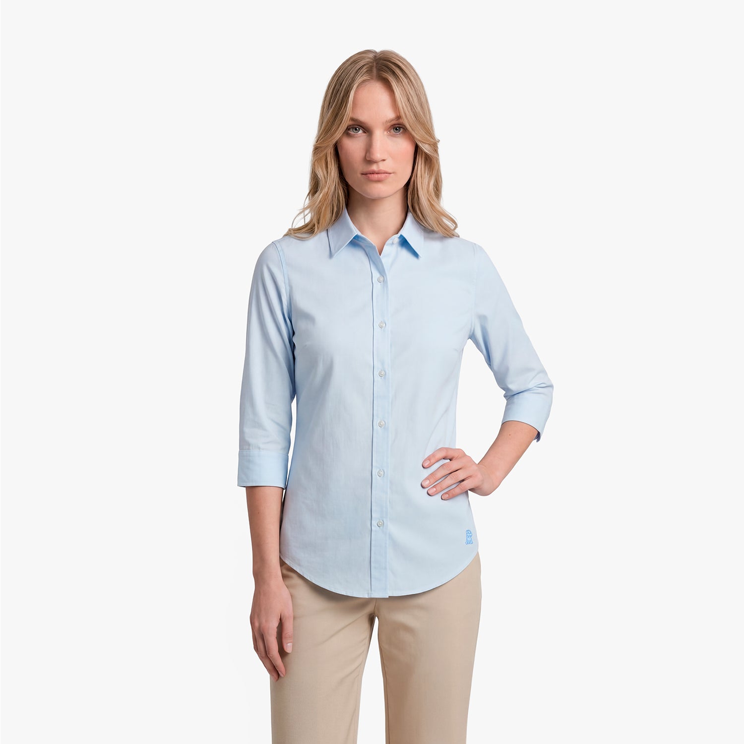 Women's Oxford Button Down Shirt: Refined Look XL / SKYWAY / Christy Blue w Columbine Blue Border