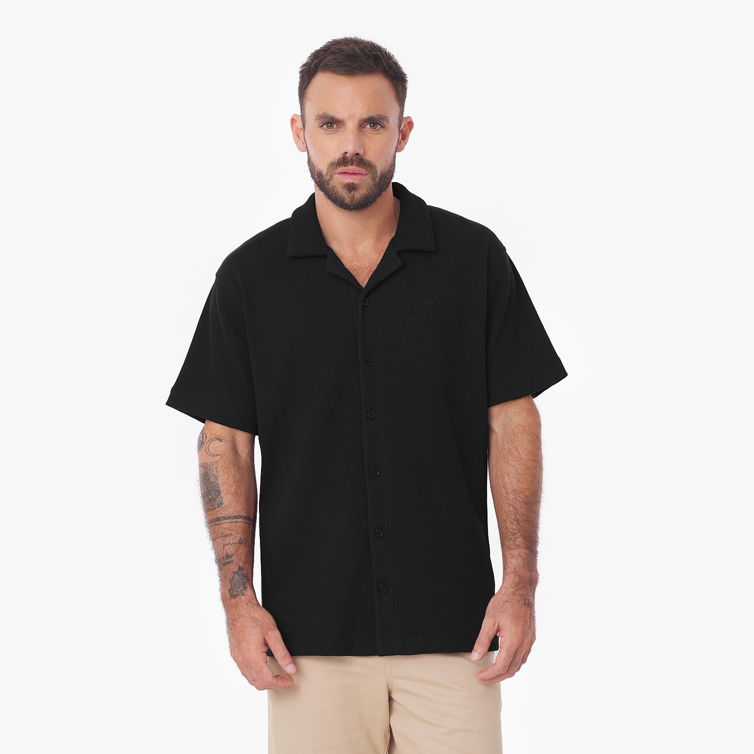 Men's Short Sleeves Waffle Shirt — Black Beauty Men's Short Sleeves Waffle Shirt — Black Beauty