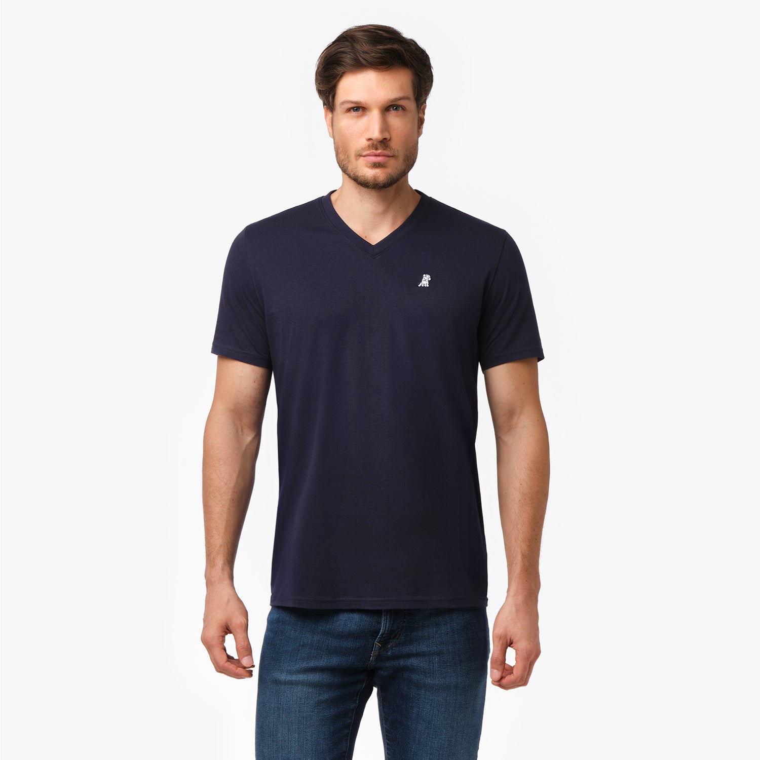 Men's V-Neck Jersey T-Shirt — Dress Blue/White Men's V-Neck Jersey T-Shirt — Dress Blue/White