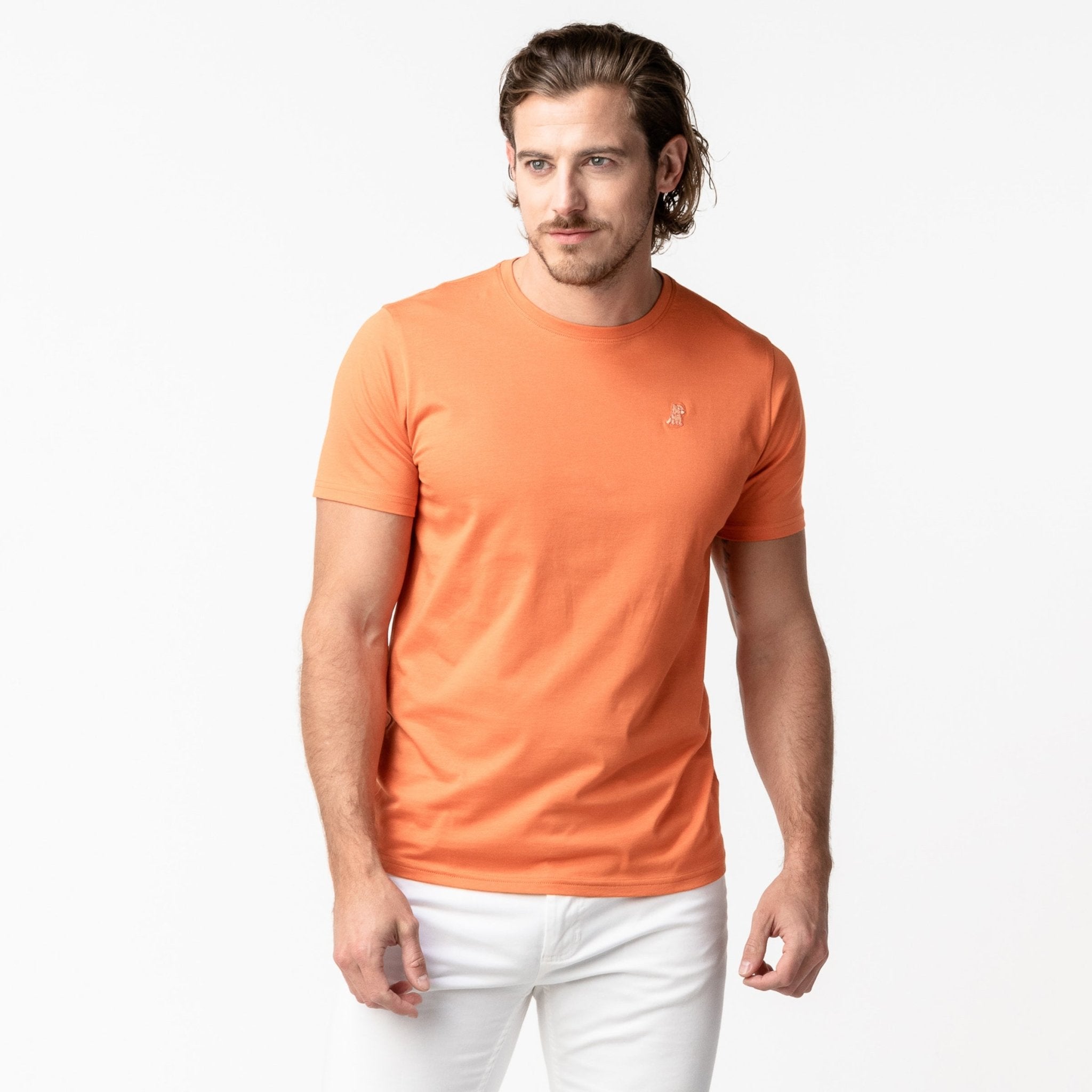 Men's Jaffa Orange Crew Neck Jersey T-Shirt - Orange Bark S / Jaffa Orange / Light Peach W Peach Border
