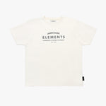 An off-white T-shirt with 'JAMES BARK ELEMENTS' printed in black on the chest, displayed flat