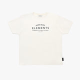 An off-white T-shirt with 'JAMES BARK ELEMENTS' printed in black on the chest, displayed flat
