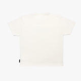 A plain white short-sleeve T-shirt shown from the back, laid flat
