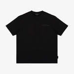 A black T-shirt with a small dark gray 'JAMES BARK' logo on the left chest, displayed flat against a light gray background.