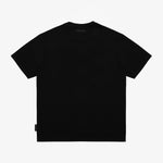 Black short-sleeve shirt on a light gray background