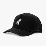 Black baseball cap with brand logo on a white background