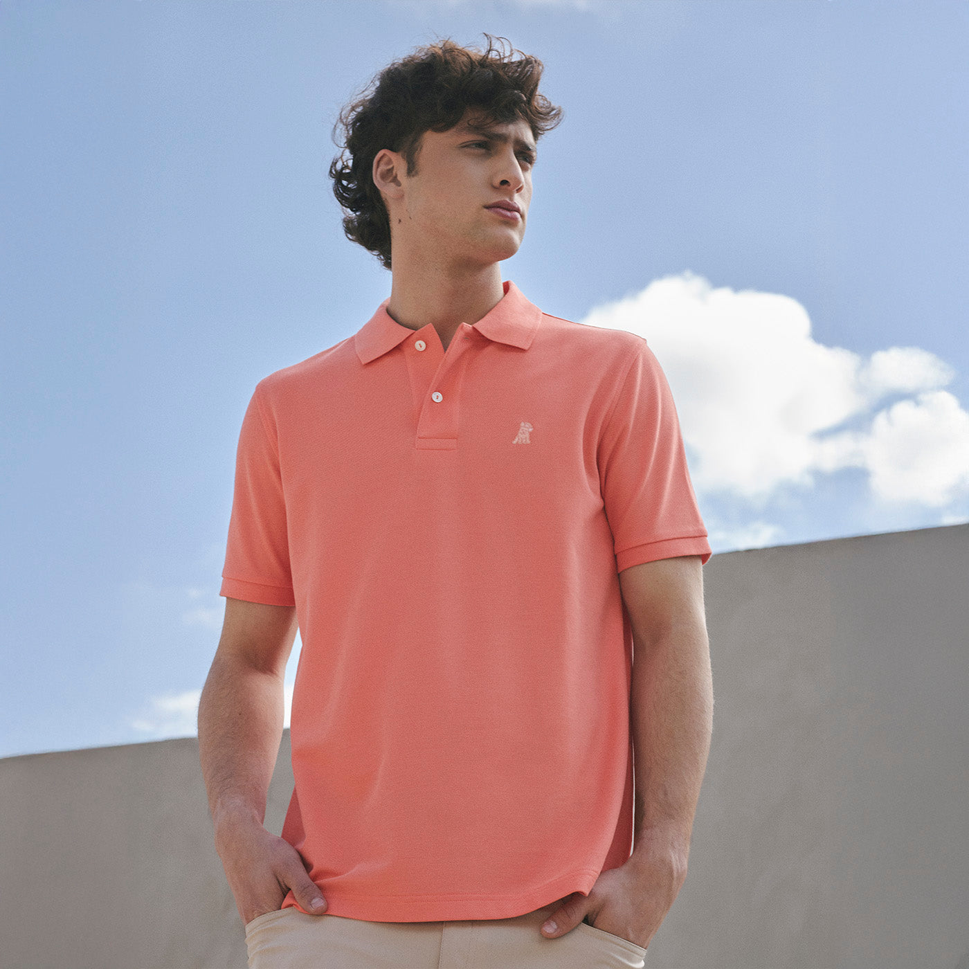 James Bark Men’s Coral Polo Shirt, regular fit with signature embroidered logo for the new season