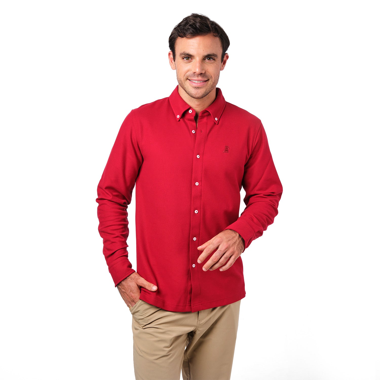 Men's Pique Button Down Shirt — CHILLI PEPPER