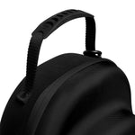 A close-up side view of the backpack’s handle, showing a sturdy black strap, displayed against a white background.