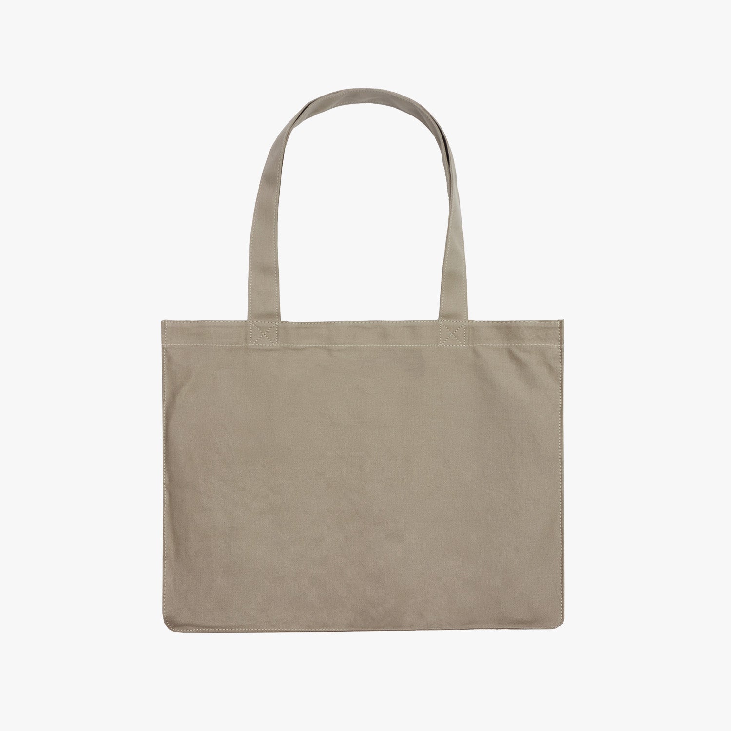 The same beige tote bag shown from the back, without any visible text or design, placed against a white background.