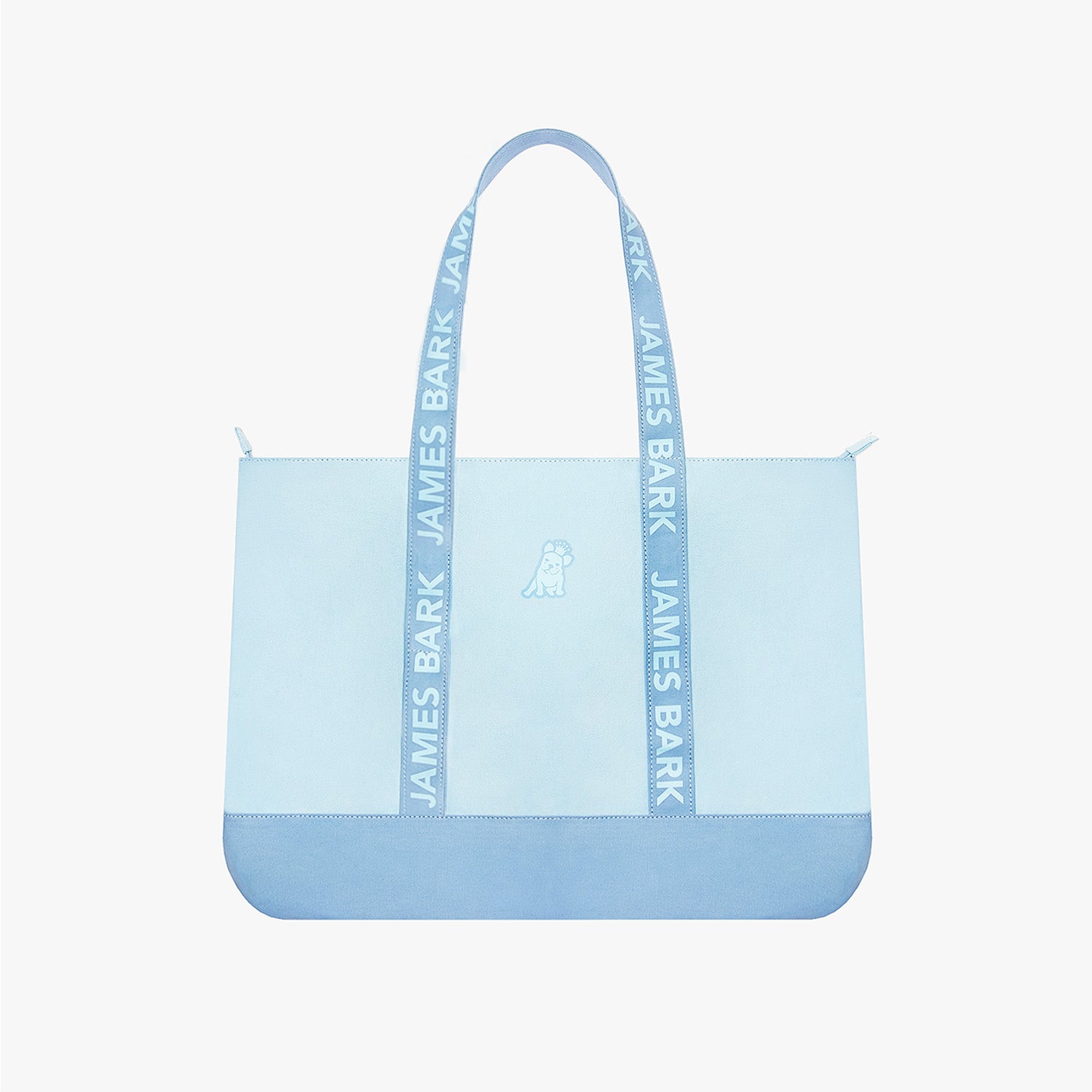 Light blue tote bag with 'James Bark' branding on a white background