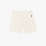 Flat-lay back view of cream-colored shorts, showcasing the clean design and subtle back pocket detail