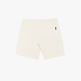 Flat-lay back view of cream-colored shorts, showcasing the clean design and subtle back pocket detail