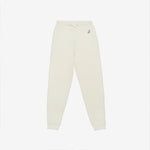 Cream-colored jogger pants with a drawstring waistband and an embroidered dog logo on the left side