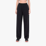 Person wearing black wide-leg pants on a white background