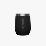 Side view of the black insulated tumbler, displaying the text 'MAKE YOUR MARK' in white along the side.