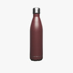 Side view of the maroon stainless steel water bottle, highlighting its sleek and minimalist design.