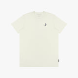 Beige t-shirt with a small logo on a white background