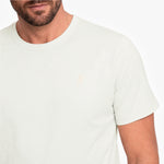 Man wearing a plain white t-shirt on a white background