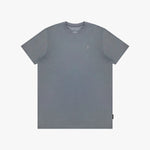 Gray t-shirt with a small logo on a white background