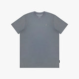 Gray t-shirt with a small logo on a white background
