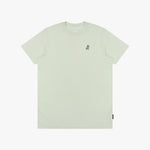 Light green t-shirt with a small logo on a white background