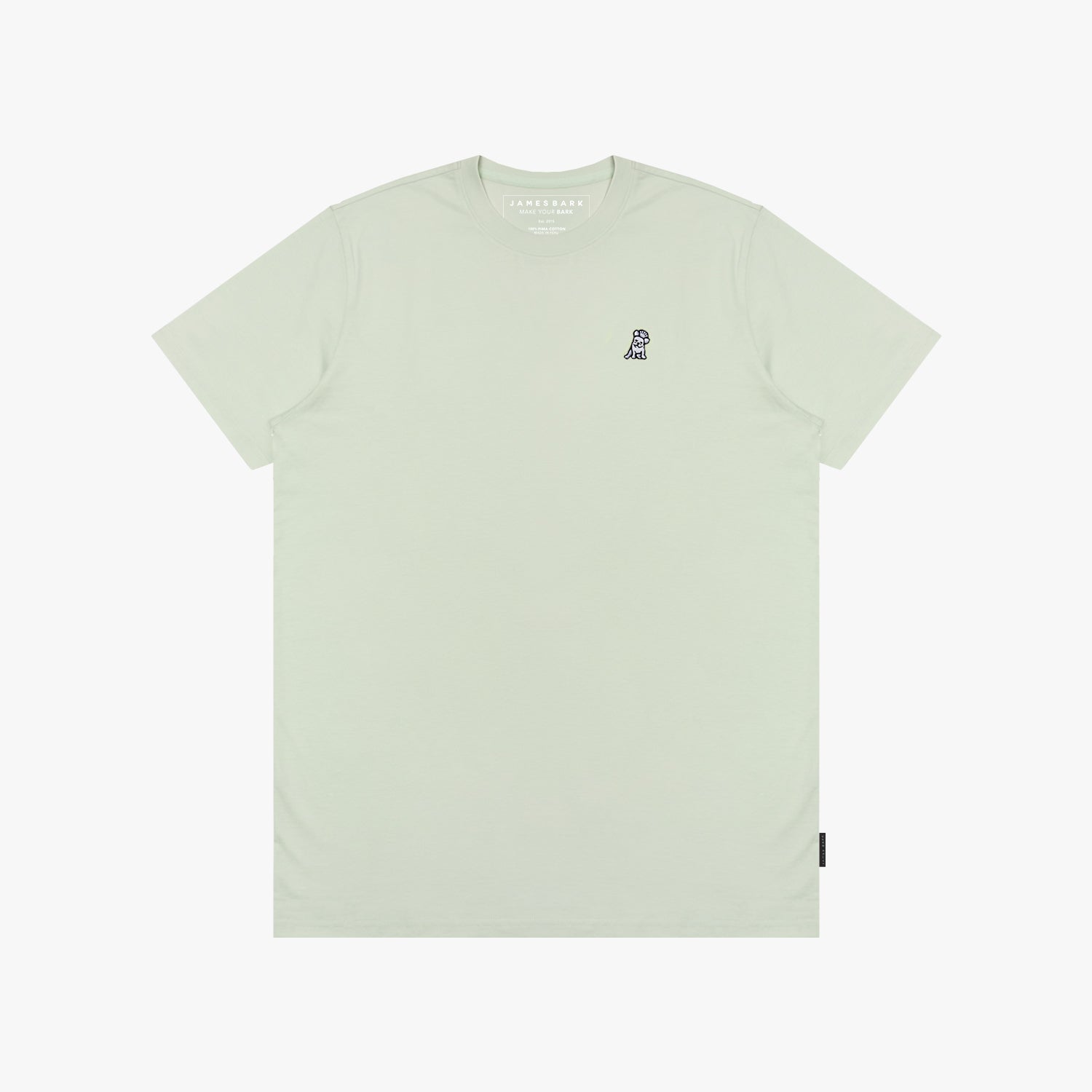Light green t-shirt with a small logo on a white background