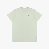 Light green t-shirt with a small logo on a white background