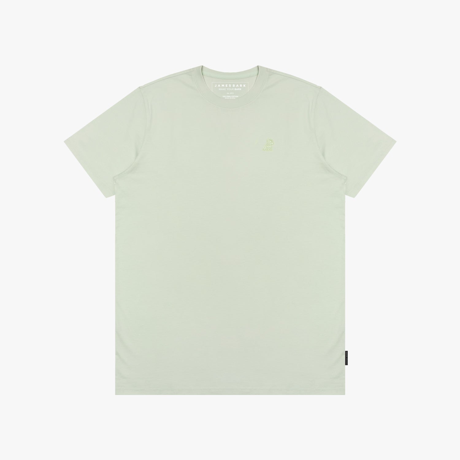 Light green t-shirt with a small logo on a white background
