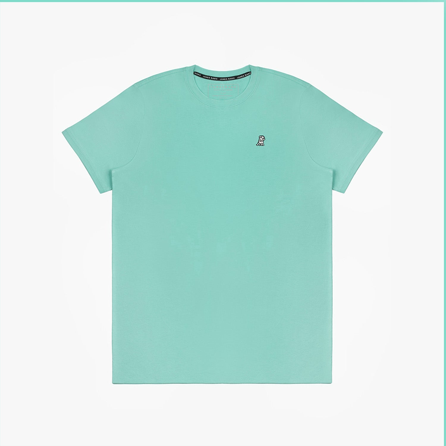 The mint green t-shirt laid flat, showing the front of the shirt with the small embroidered animal logo on the left chest.