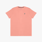 The light pink t-shirt laid flat, showing the front of the shirt with the small embroidered animal logo on the left chest.