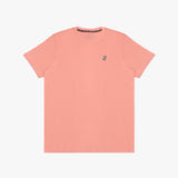 The light pink t-shirt laid flat, showing the front of the shirt with the small embroidered animal logo on the left chest.