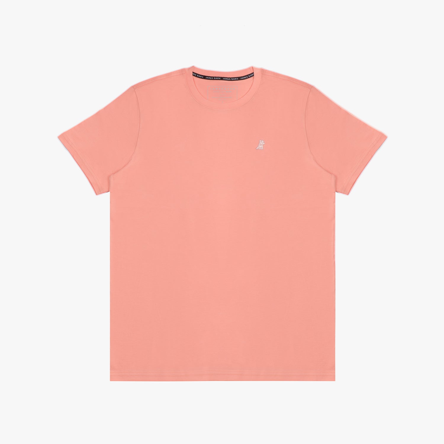 The light pink t-shirt laid flat, showing the front of the shirt with the small embroidered animal logo on the left chest.