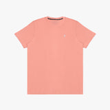 The light pink t-shirt laid flat, showing the front of the shirt with the small embroidered animal logo on the left chest.