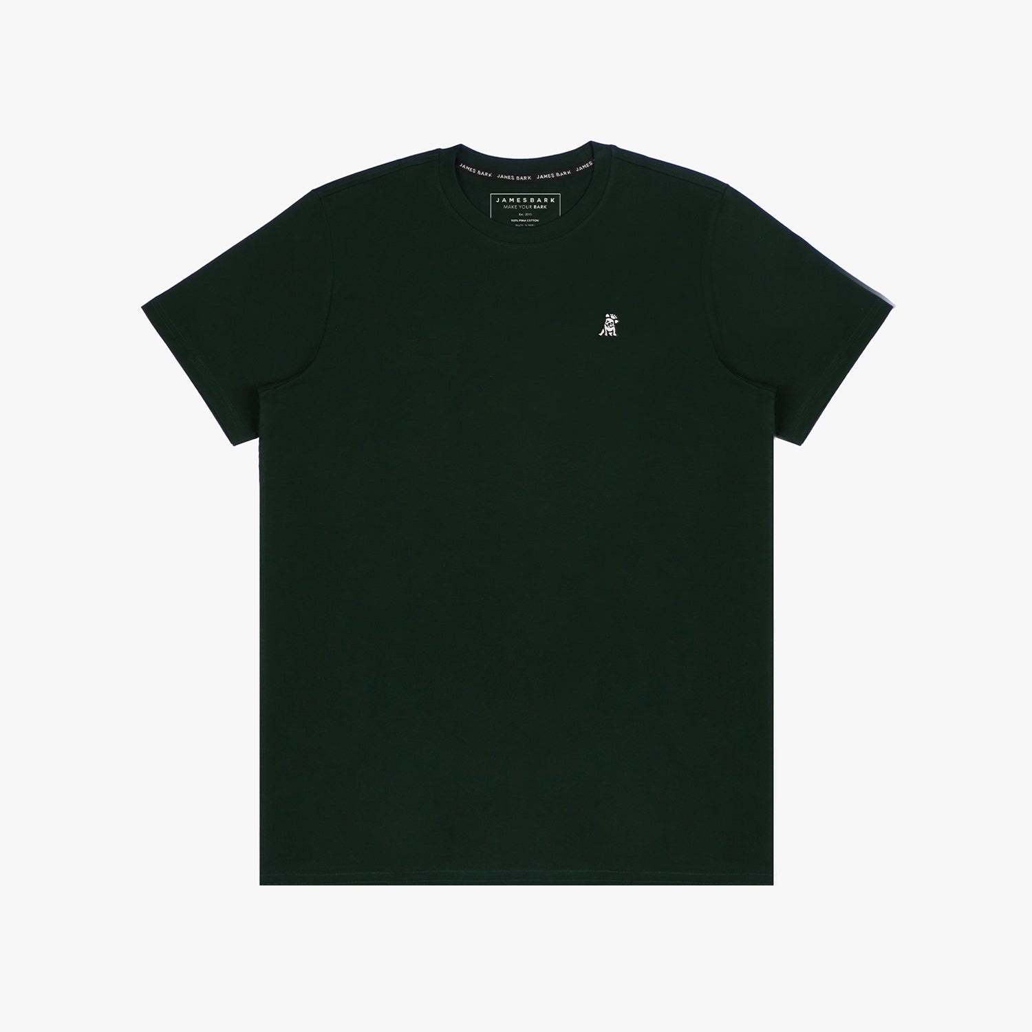 The green t-shirt laid flat, showing the front of the shirt with the small embroidered animal logo on the left chest.