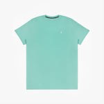 The mint green t-shirt laid flat, showing the front of the shirt with the small embroidered animal logo on the left chest.