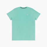 The mint green t-shirt laid flat, showing the front of the shirt with the small embroidered animal logo on the left chest.