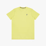 The light yellow t-shirt laid flat, showing the front of the shirt with the small embroidered animal logo on the left chest.