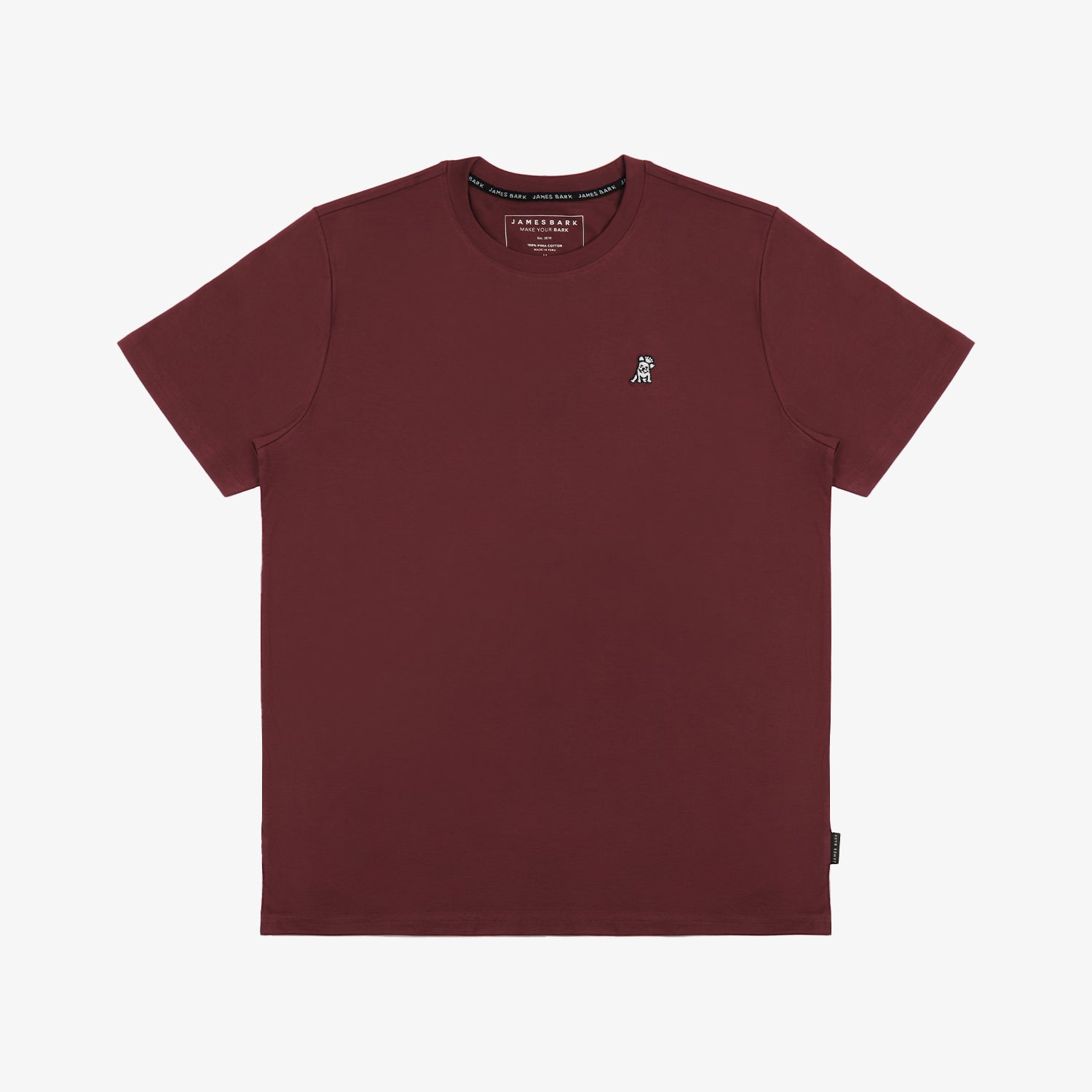 A flat-lay image of the maroon t-shirt, laid out on a white background.