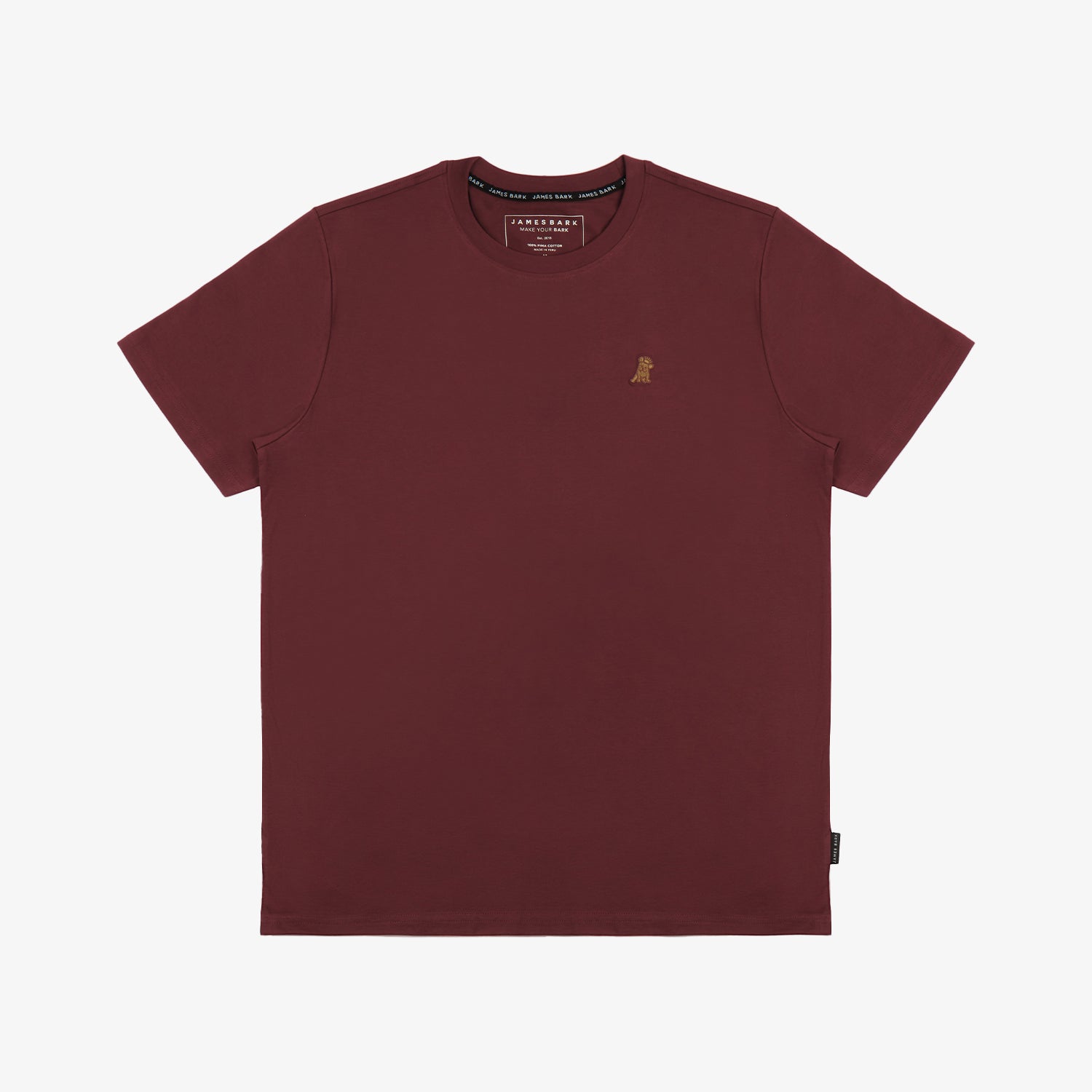 A flat-lay image of the maroon t-shirt laid out on a white background.