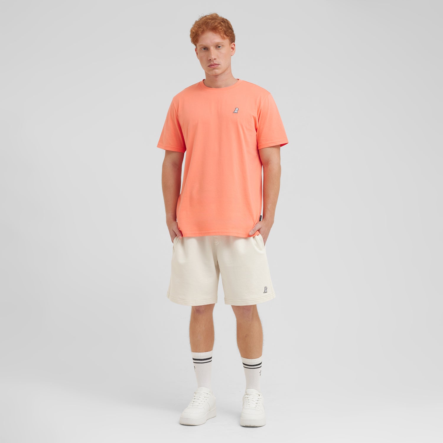 Men's Crew Neck Jersey T-Shirt — Fusion Coral/White - JAMES BARK