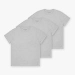 Three gray t-shirts stacked together, presented on a plain background with a simple design and logo detail visible.