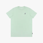 Light green t-shirt with a small logo on a white background