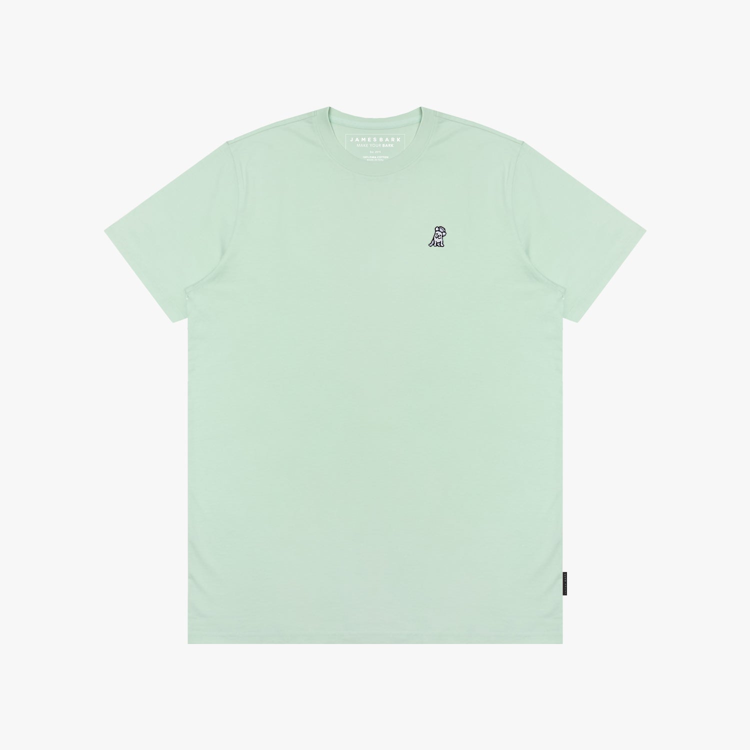 Light green t-shirt with a small logo on a white background
