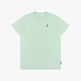 Light green t-shirt with a small logo on a white background