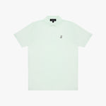A light mint green polo shirt with a small black embroidered logo on the chest, displayed flat against a clean white background.