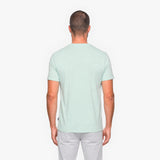 Man wearing a light green t-shirt on a white background