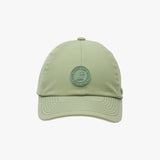 Light green baseball cap with a logo on a white background