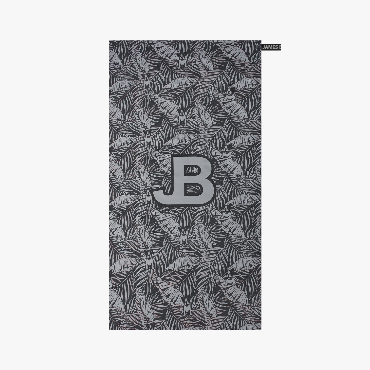 Towel with leaf pattern and JB logo on a white background