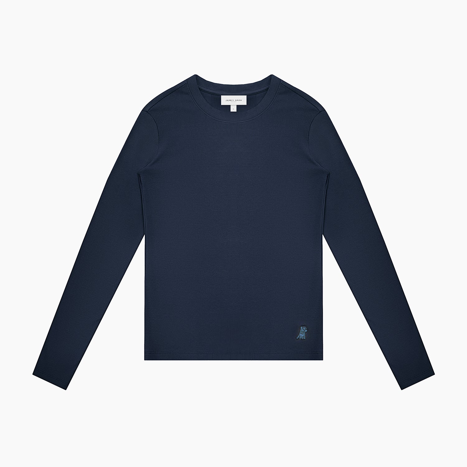 Navy long-sleeve shirt on a white background